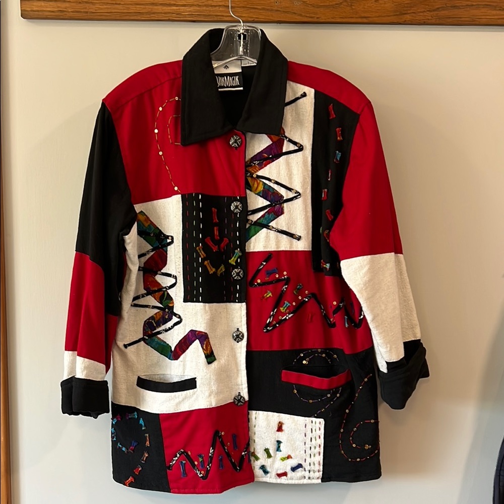 Yakmagik - L, red/black‎ cotton retro 80s jacket, blazer